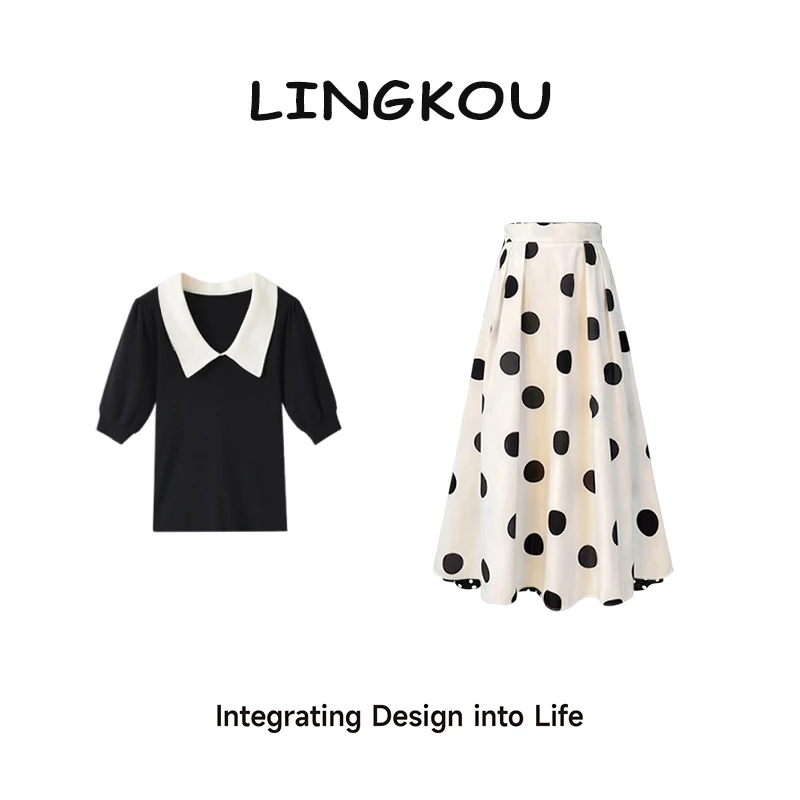 Y701# 夏季穿搭一整套女法式减龄针织上衣气质显瘦半身裙两件套