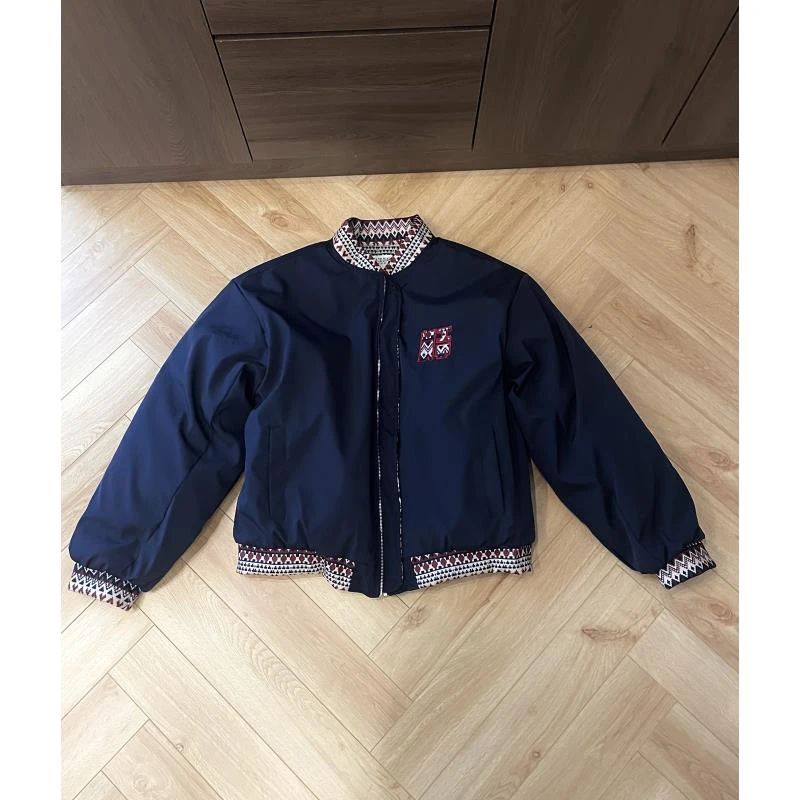 【KIKI】美式复古波西尼亚风格夹克情侣拼接休闲设计感外套XZ283