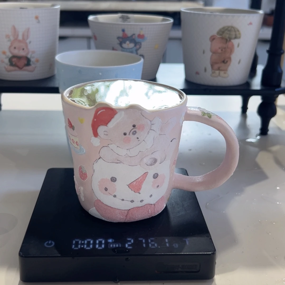 陶瓷艺术手作器皿里里雪人把手杯 270毫升