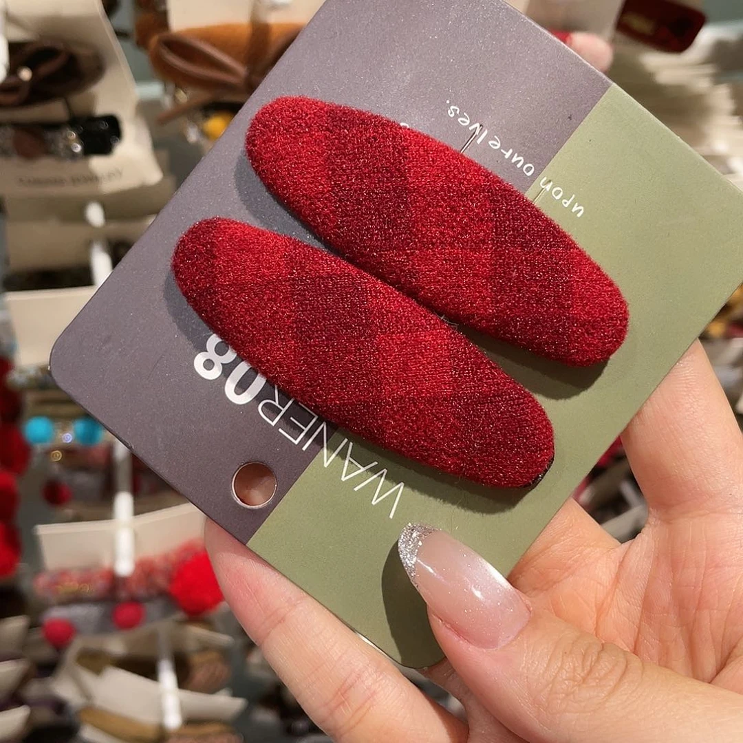 皮质铁合金红格纹椭圆