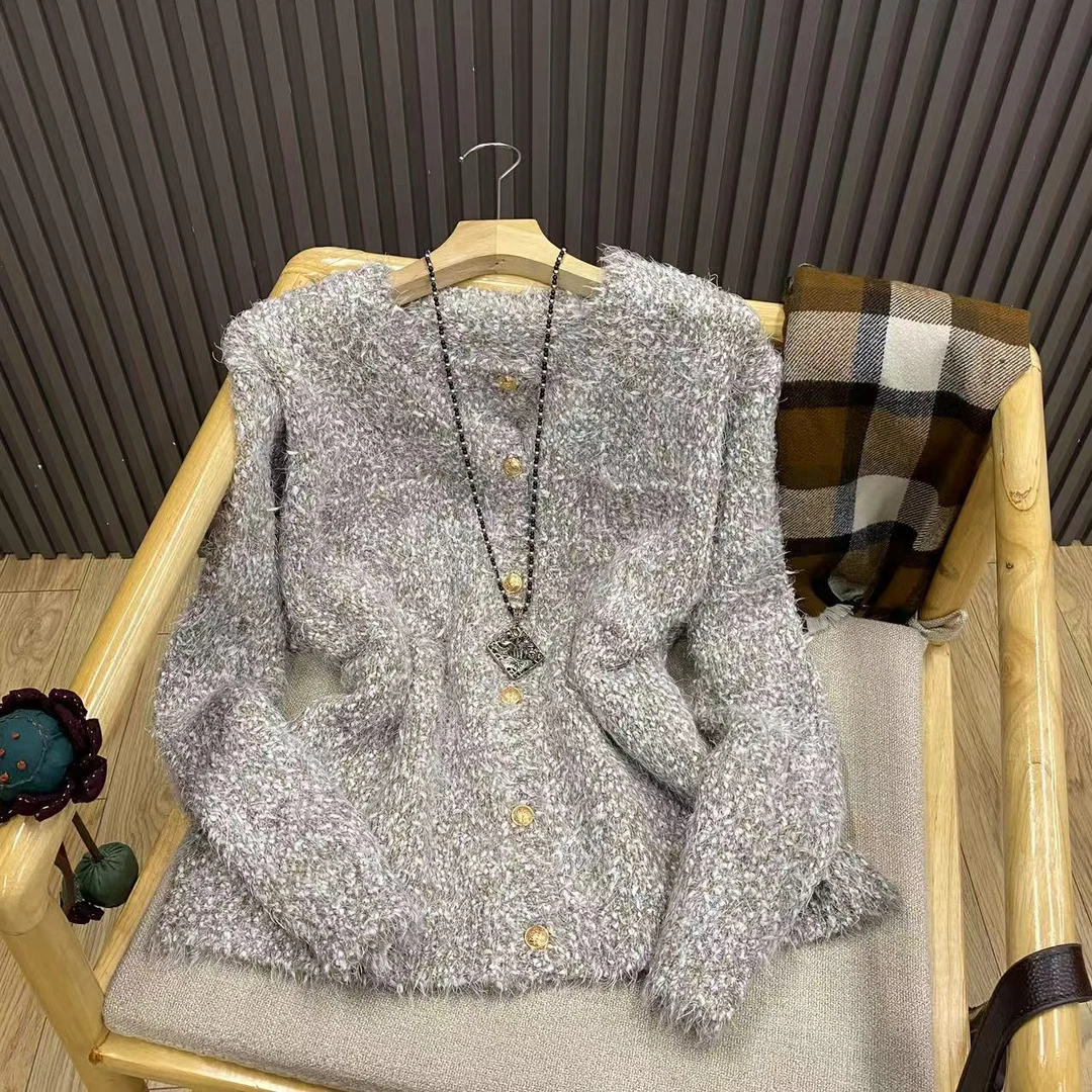 秋季圆领小香风针织开衫气质百搭羊毛混纺复古外搭女Z68517