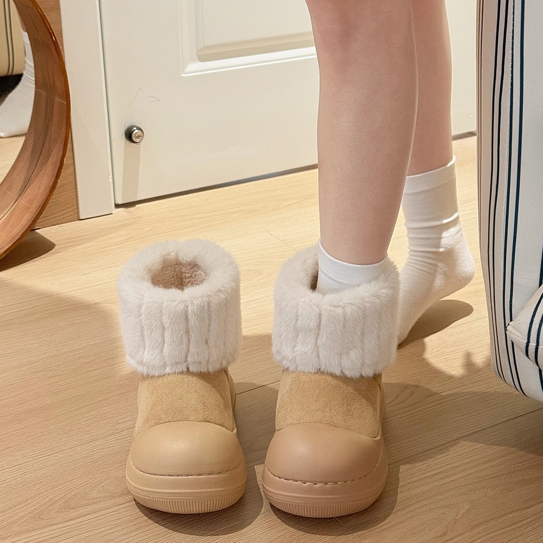 暖之缘保暖棉鞋女士极简风冬季时尚雪地靴厚底加绒保暖棉鞋大童