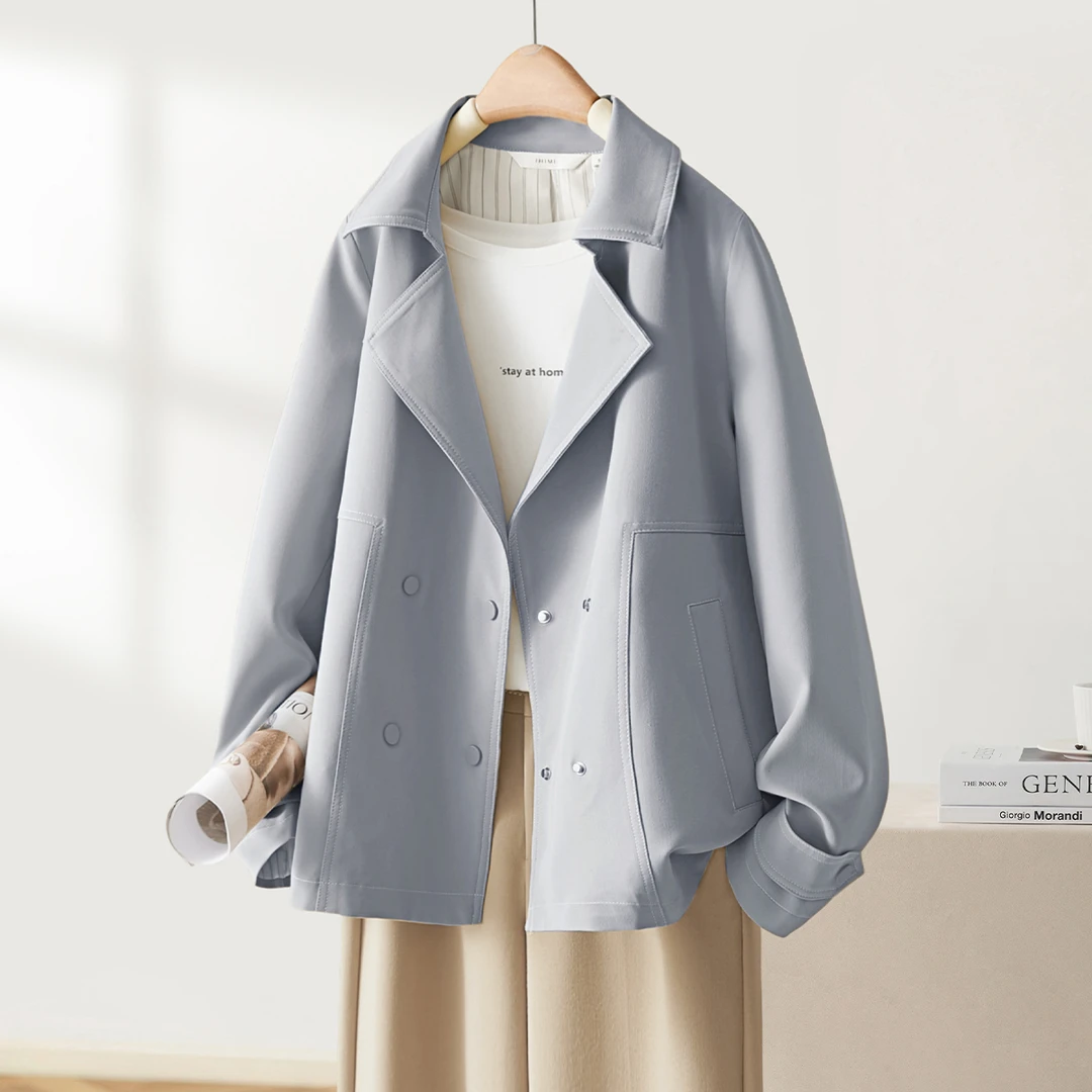 IHIMI/海谧【云海】2025秋女装新款撞色条纹百搭复古小个子外套上衣