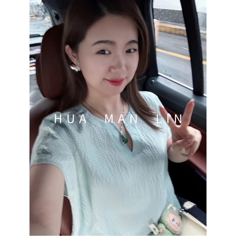 【花滿林】三色圆领净版冠乐绉真丝桑蚕丝盖袖上衣251437