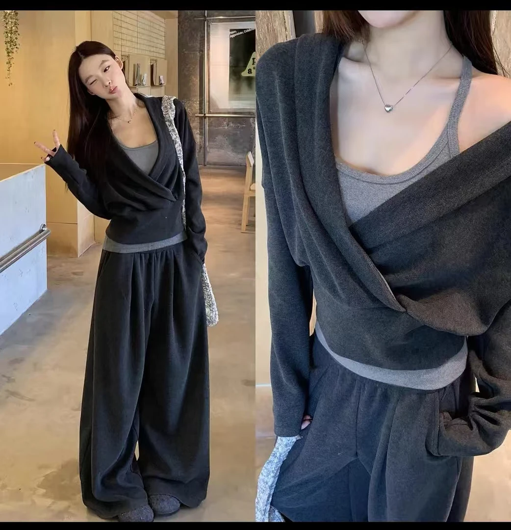 秋冬法式V领休闲收腰百搭时尚T恤    F1273