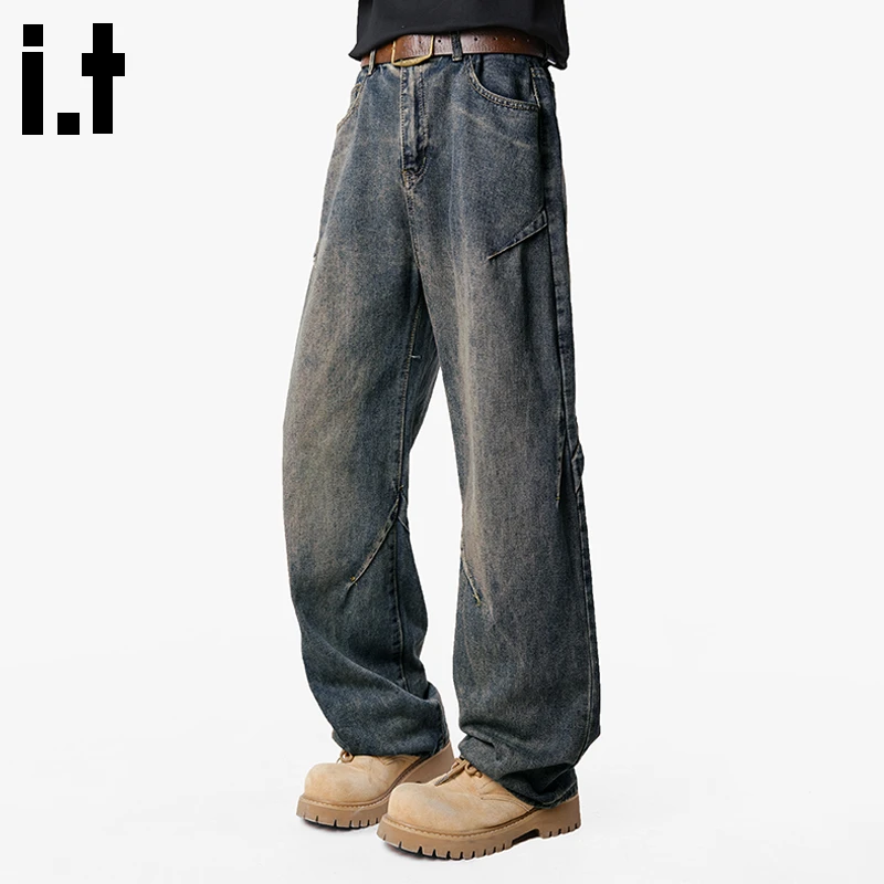 it :CHOCOOLATE复古牛仔裤男美式高街直筒阔腿休闲裤2025秋冬加绒