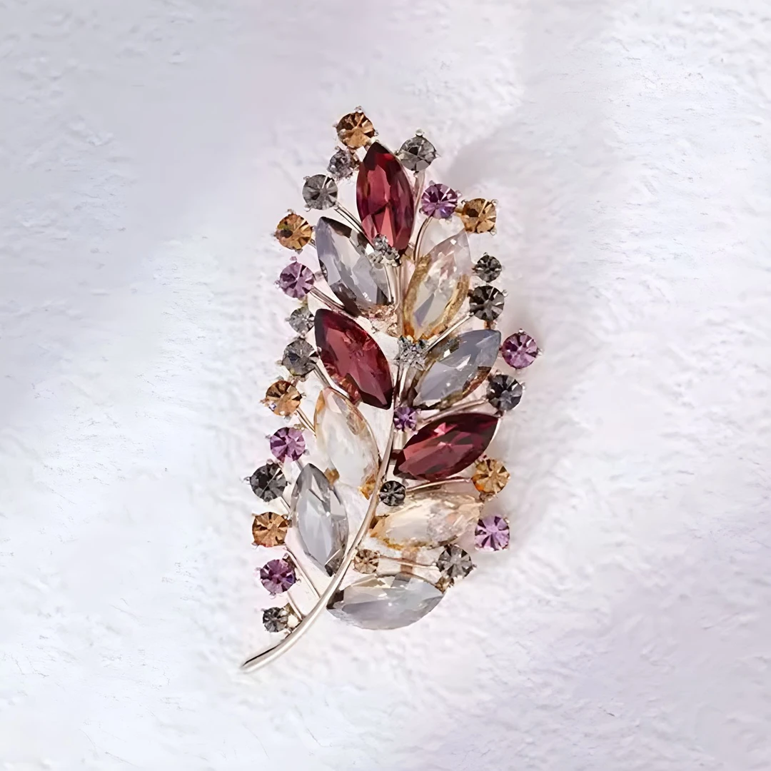 合金仿水晶胸针 复古水晶叶子胸针高档女精致新款胸花小众防走