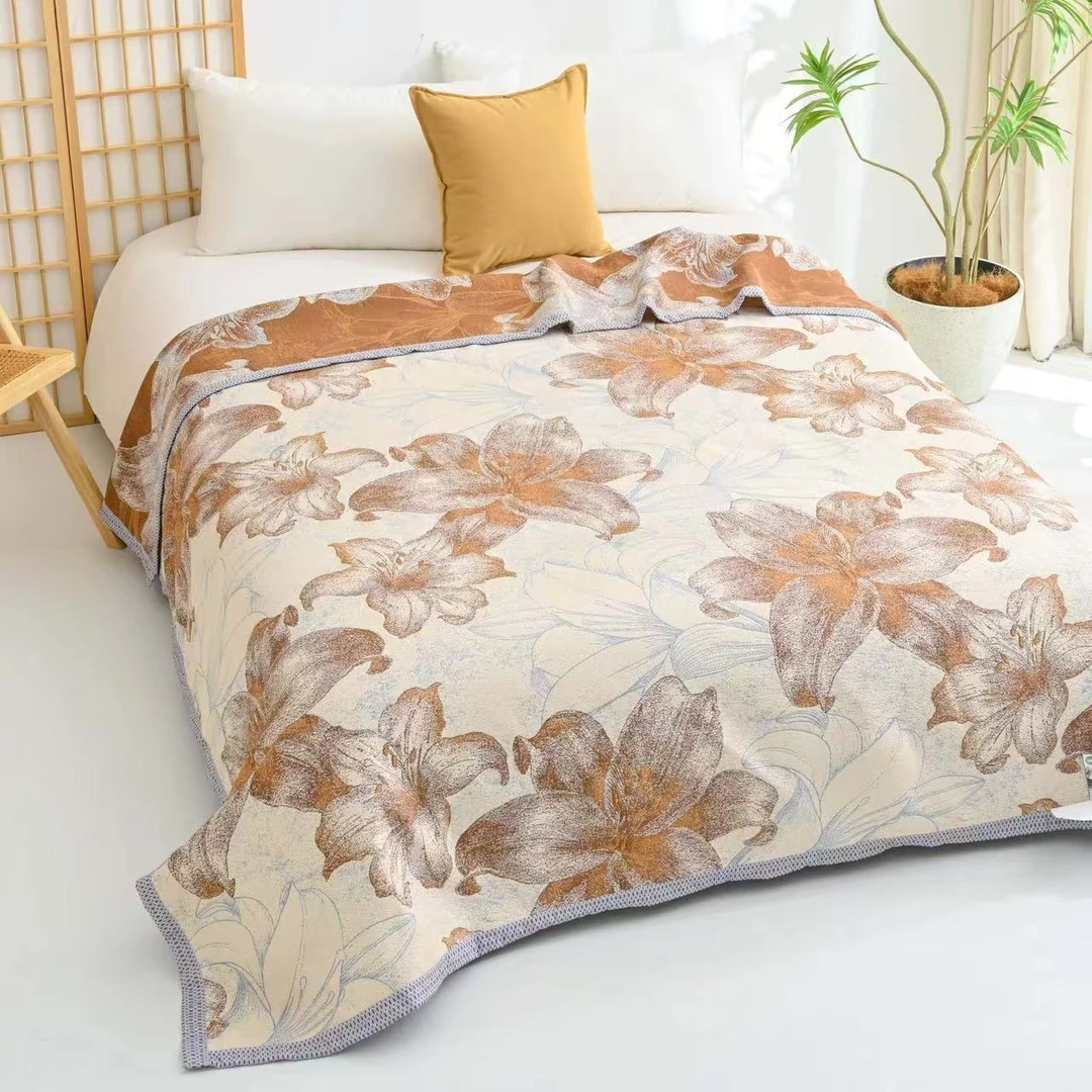 {墨香百合}--罗布麻纱布盖毯