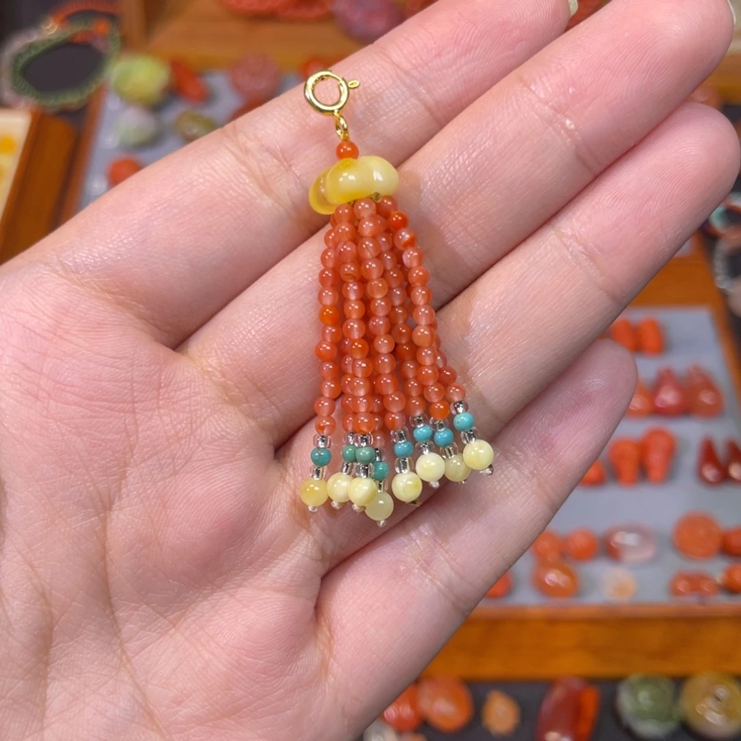 南红玛瑙未镶嵌桂花南红米珠小流苏