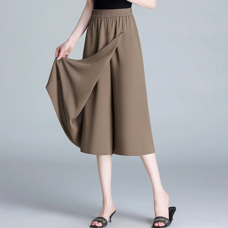 夏季薄款爆款裙裤透气麻料显瘦直筒垂感七分阔腿裤百搭半身裙裤子