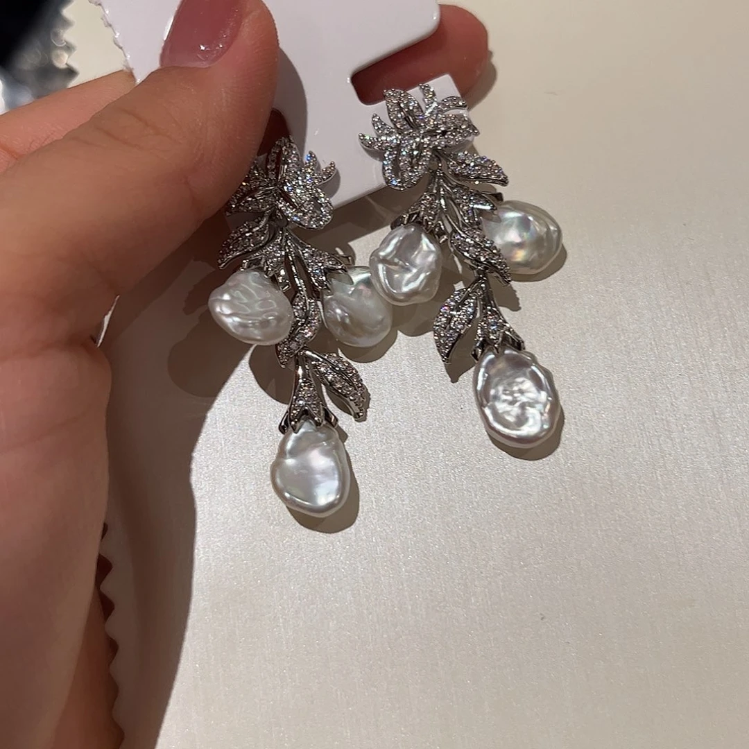 合金淡水珍珠耳饰