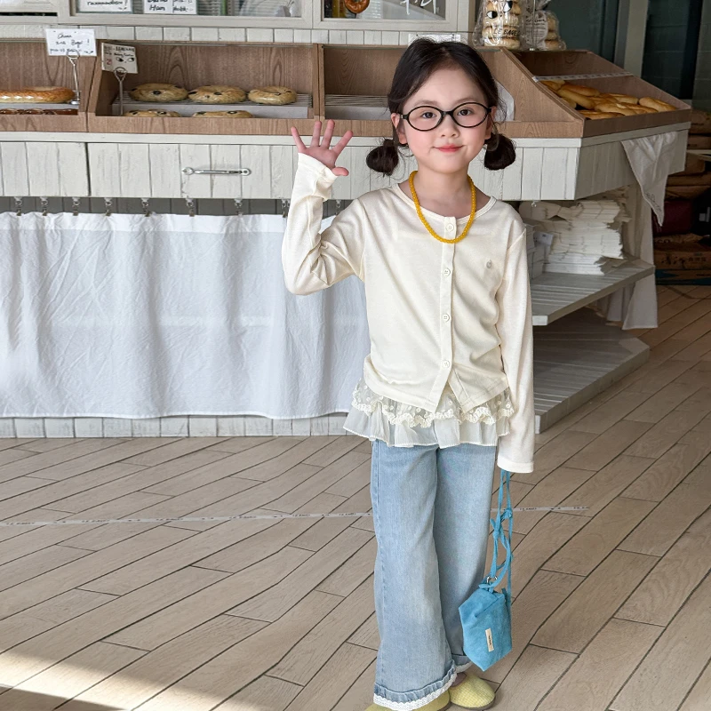 7家女童套装夏季2025新款儿童韩版洋气防晒衣背心牛仔裤宝宝衣服