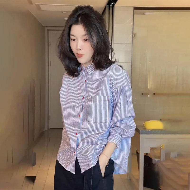 韩系温柔条纹衬衫女2025春季新款设计感文艺通勤清冷系禅意衣服女
