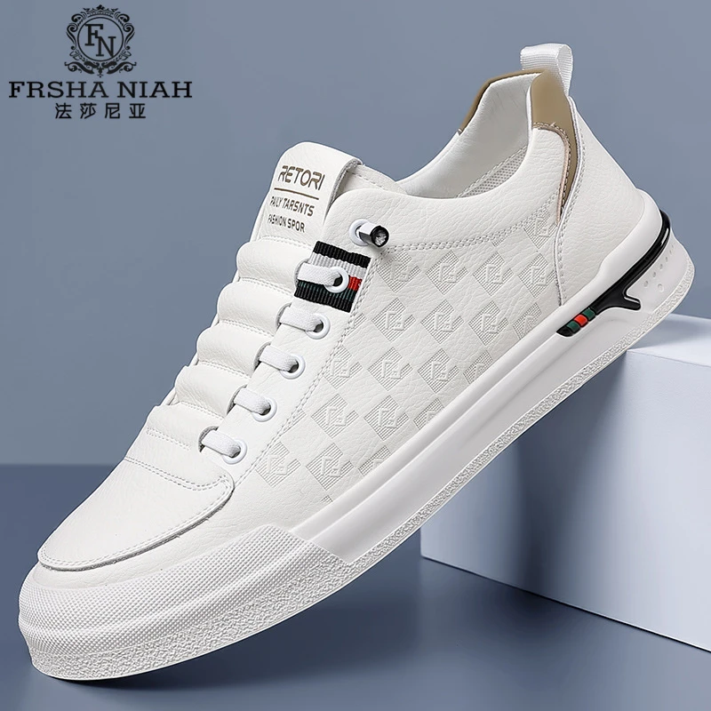 法莎尼亚鞋子男款夏季透气轻奢高级感小白鞋休闲鞋百搭真皮男鞋子