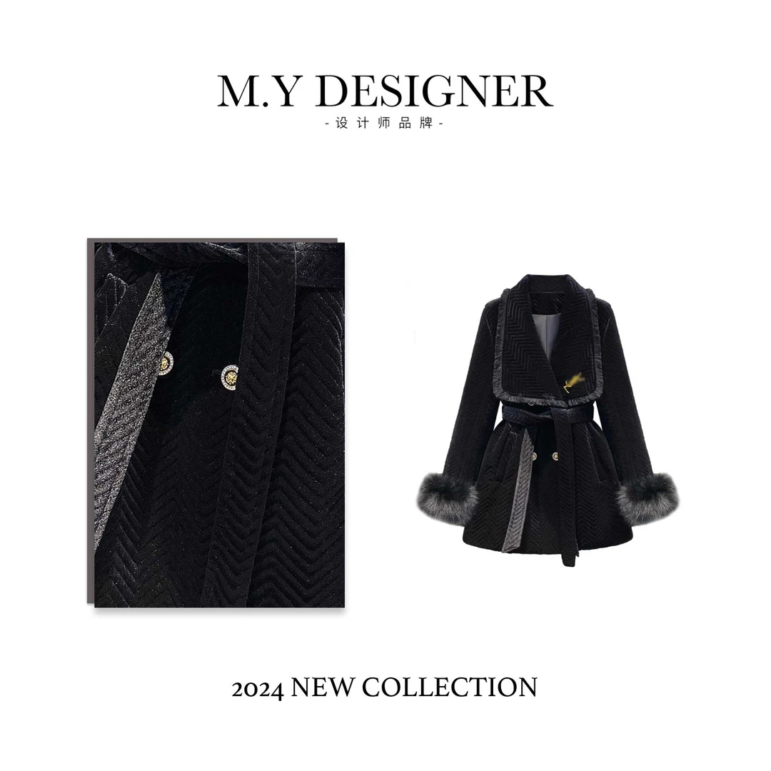 M.Y 媛总  2539#CSIN小香风轻奢黑色长袖外套秋冬丝绒外衣