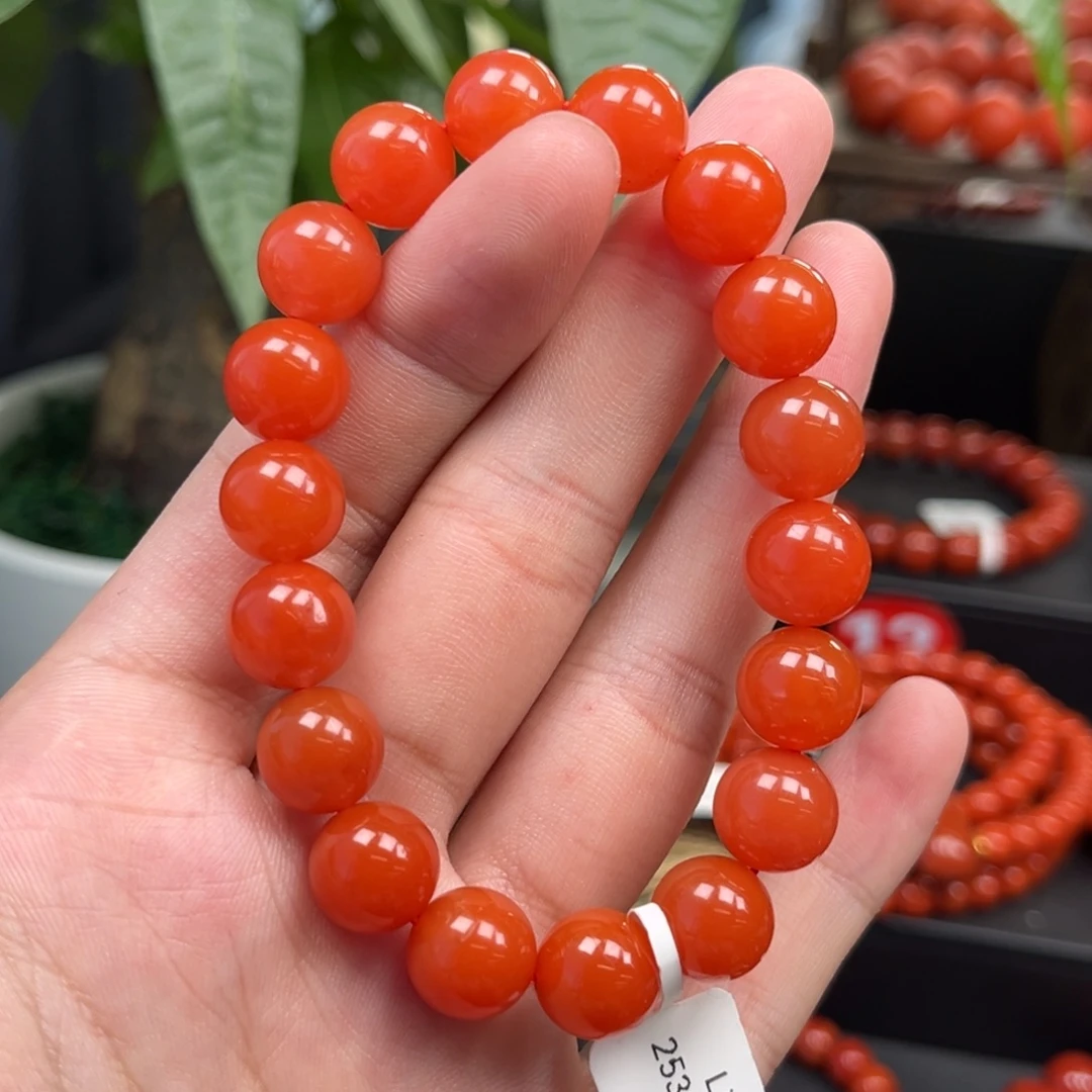 南红玛瑙未镶嵌手链川料樱桃红手串11+