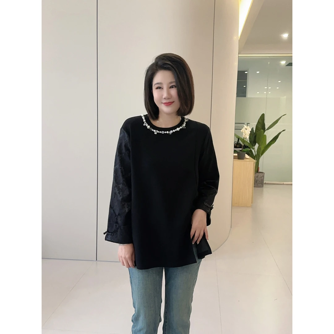 微胖女装【芳华】春季轻奢国风钉珠空气卫衣挺括可机洗上衣20609