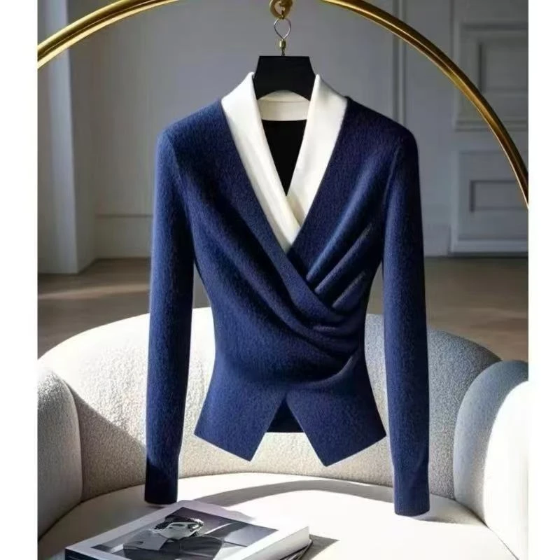 YE#假两件毛衣女新款收腰好看休闲慵懒针织衫上衣DY11902