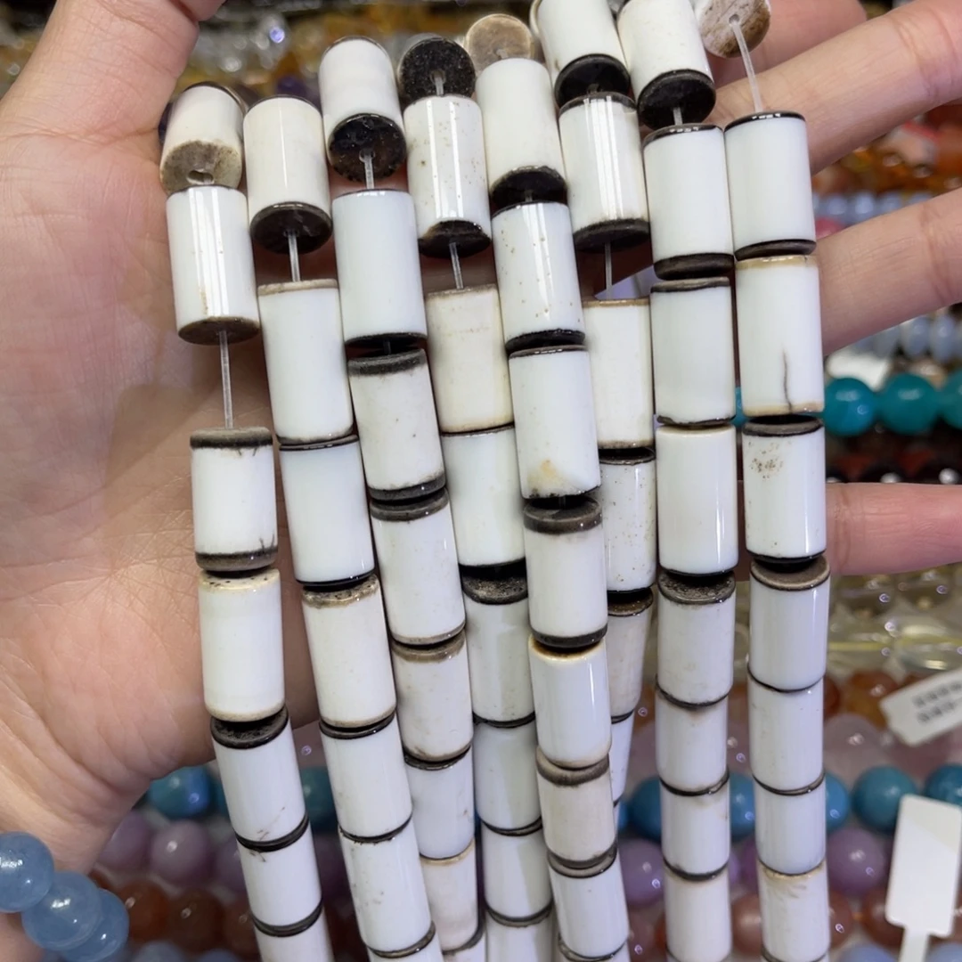 玛瑙/玉髓散珠天然也门西亚黑白剁珠卡10长条38厘米