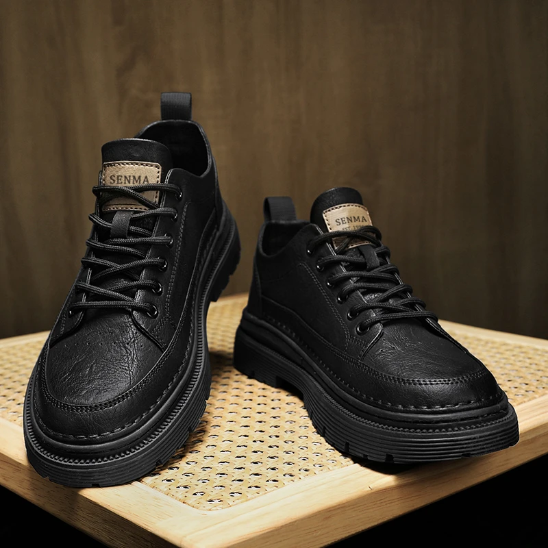 SENMA/森马男鞋春季百搭黑色防水潮流工作男士上班休闲男皮鞋
