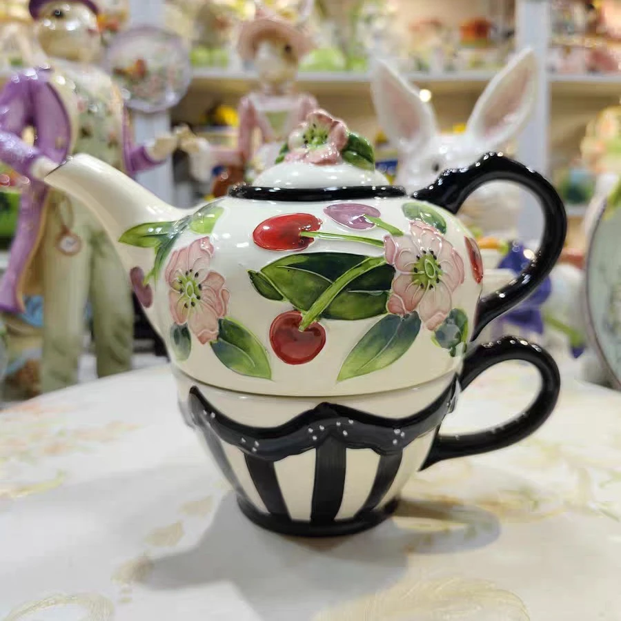 美国正版布鲁瓷皇室系列陶瓷樱桃子母壶套装经典珍藏版下午茶水壶