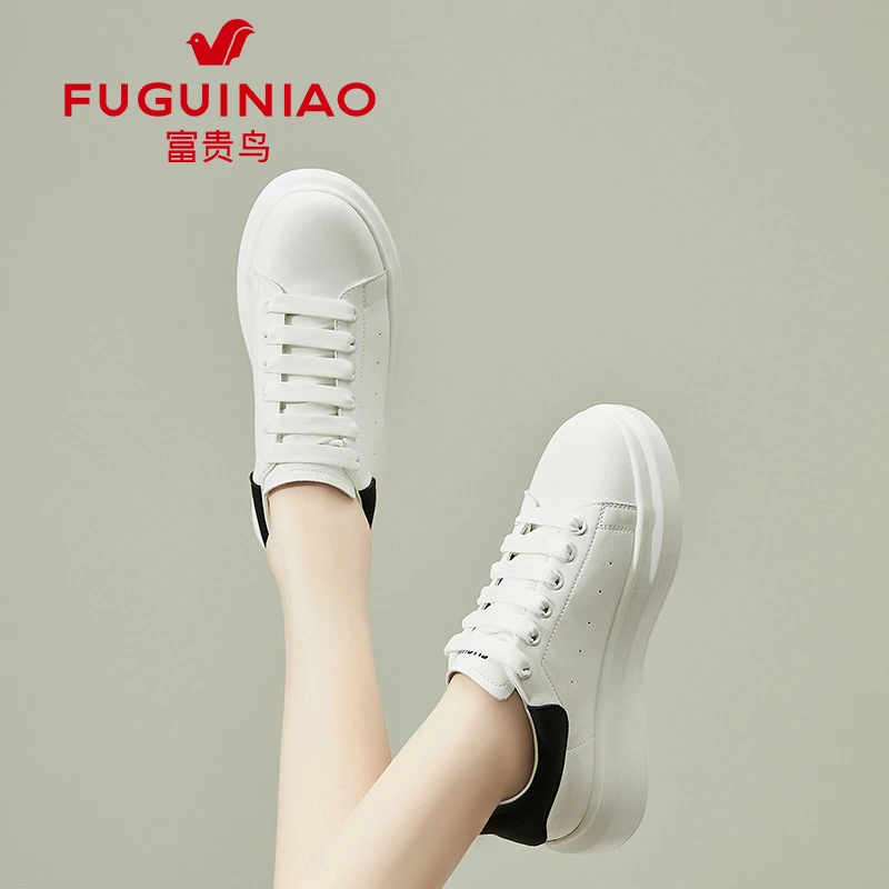 富贵鸟厚底板鞋女2025新款春秋学生低帮小白鞋百搭软底运动休闲鞋