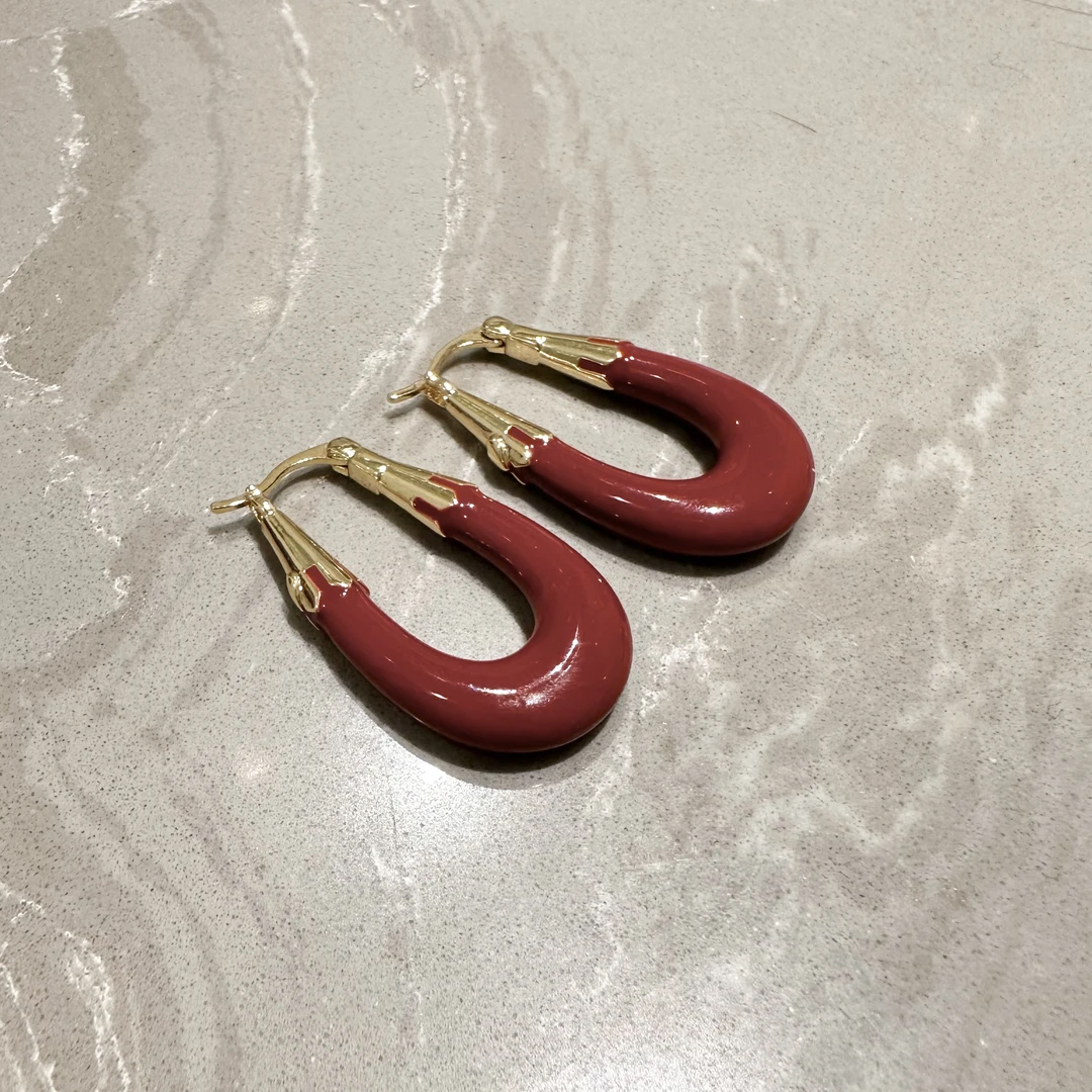 即幻 铜合金耳饰 欧美轻奢小众时尚气质简约红色U圈耳环 10032D