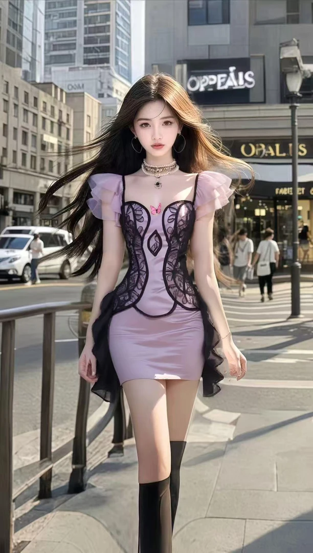 2025夏季紫色低领修身包臀时尚收腰小众轻奢优雅氛围感连衣裙女