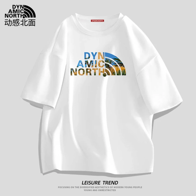 动感北面纯棉短袖t恤百搭夏季半袖宽松印花圆领卡通个性短袖男士