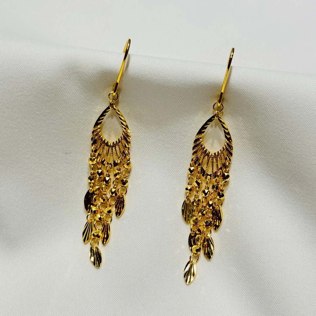 黄金足金999国潮凤尾流苏耳环