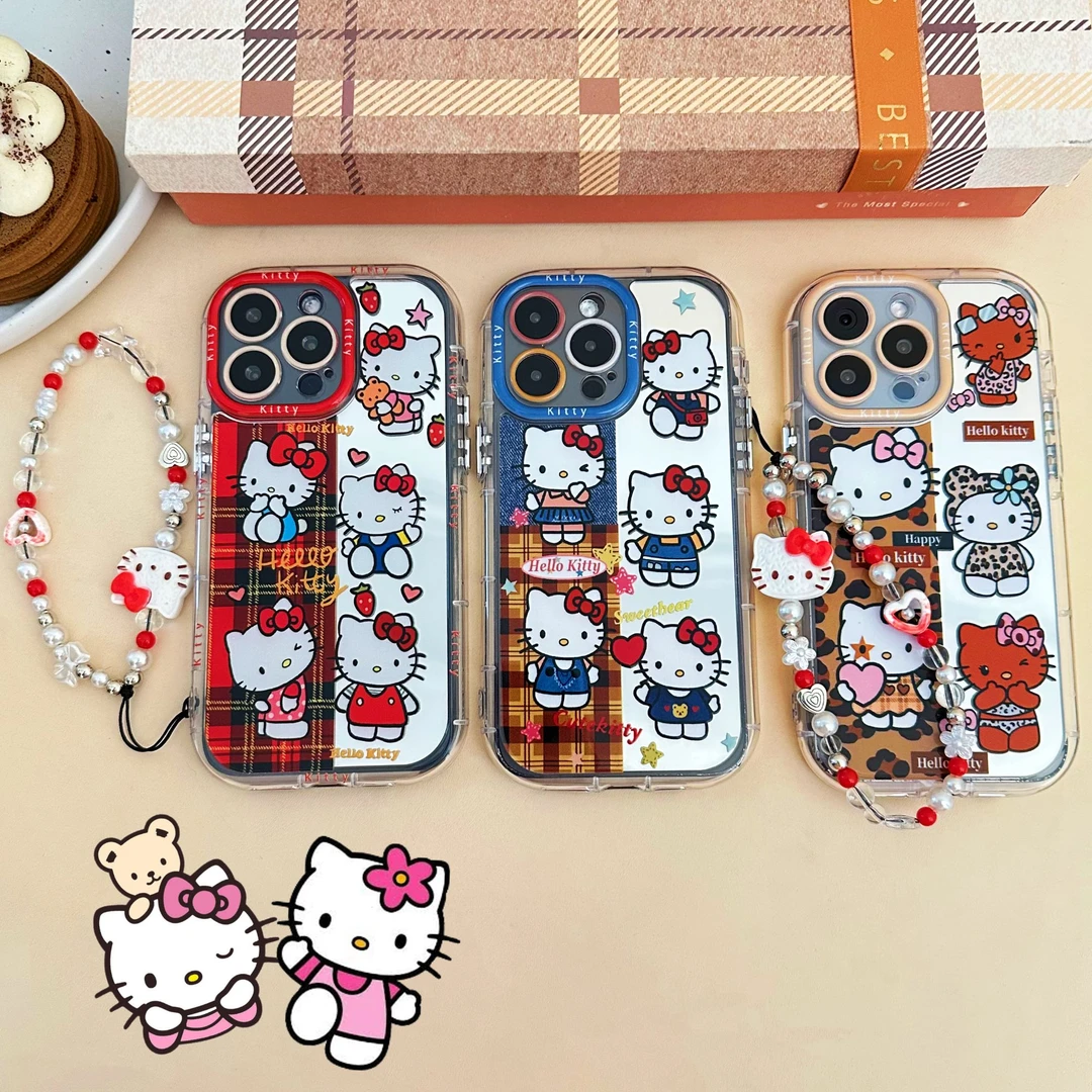 【镜面kitty】可爱卡通镜面防摔全包通用手机壳适用iPhone16/15/14