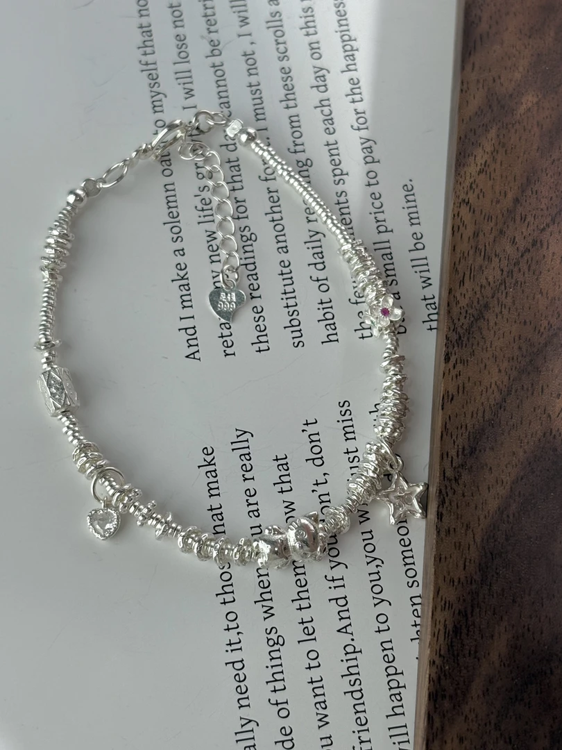 足银手链 足银999KT猫手链复古银色欧若精灵风甜美