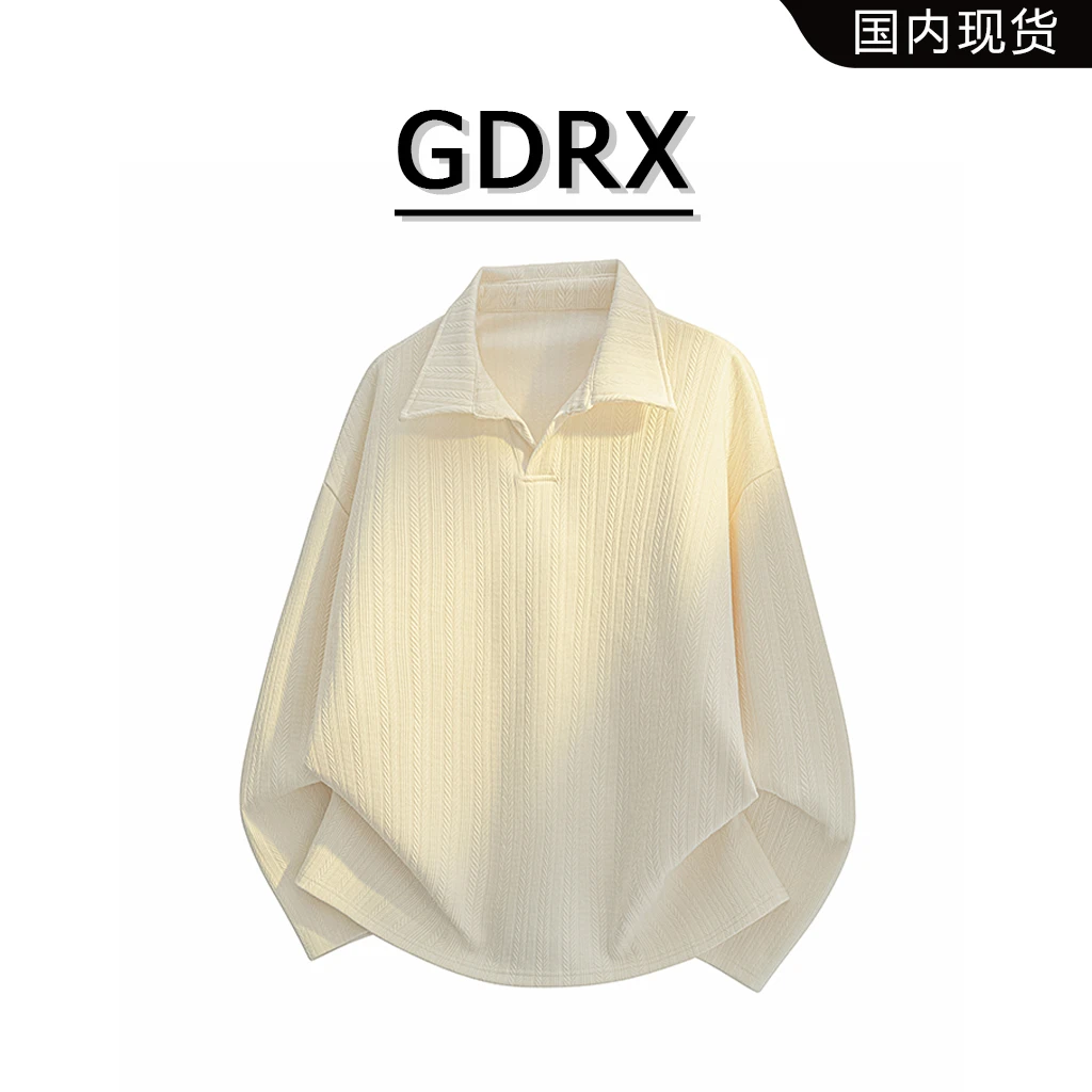 GDRX美式长袖青少年卫衣2025春季新款百搭宽松情侣翻领内搭上衣