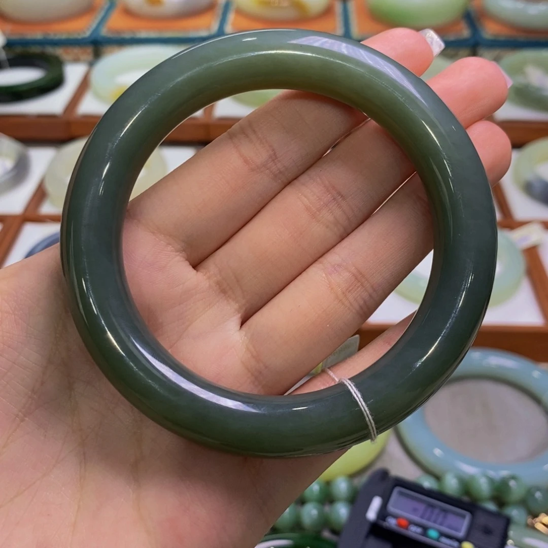 和田玉手镯未镶嵌艾****8且末蓝圆条60