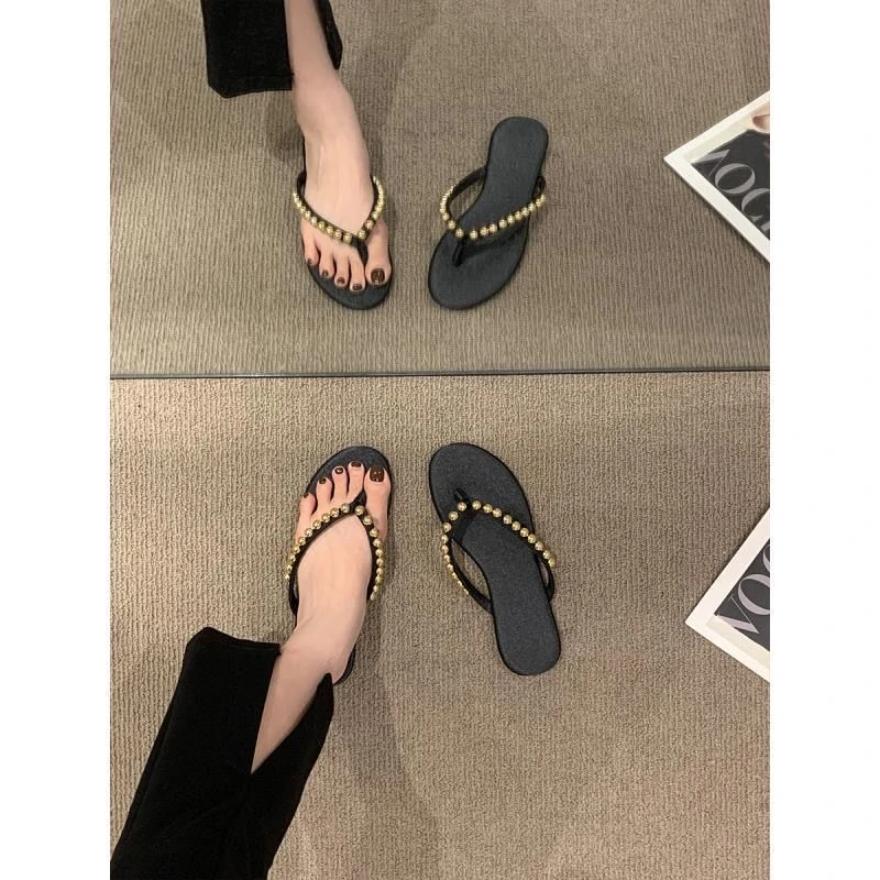 平底黑色人字拖女鞋子2025春夏新款小众设计感夹趾法式小凉拖鞋