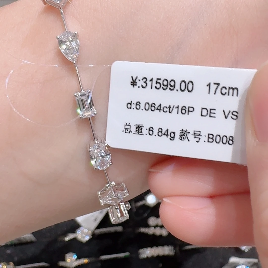 海***角18K金镶嵌实验室培育钻石异形排钻手链k白17cm