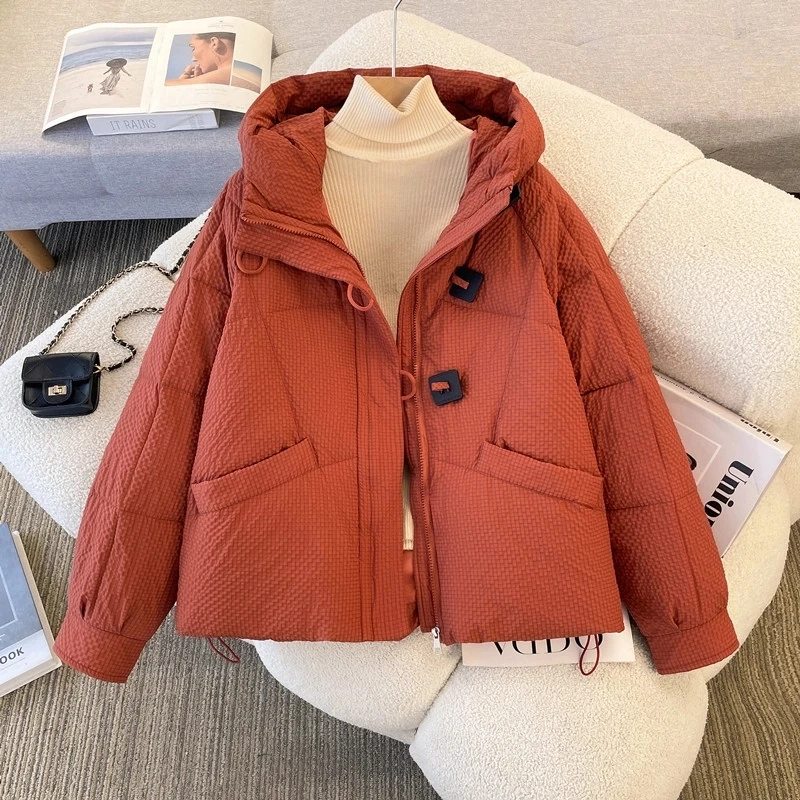 2024冬季新款格子连帽棉服女短款时尚百搭棉袄冬季女士休闲外套