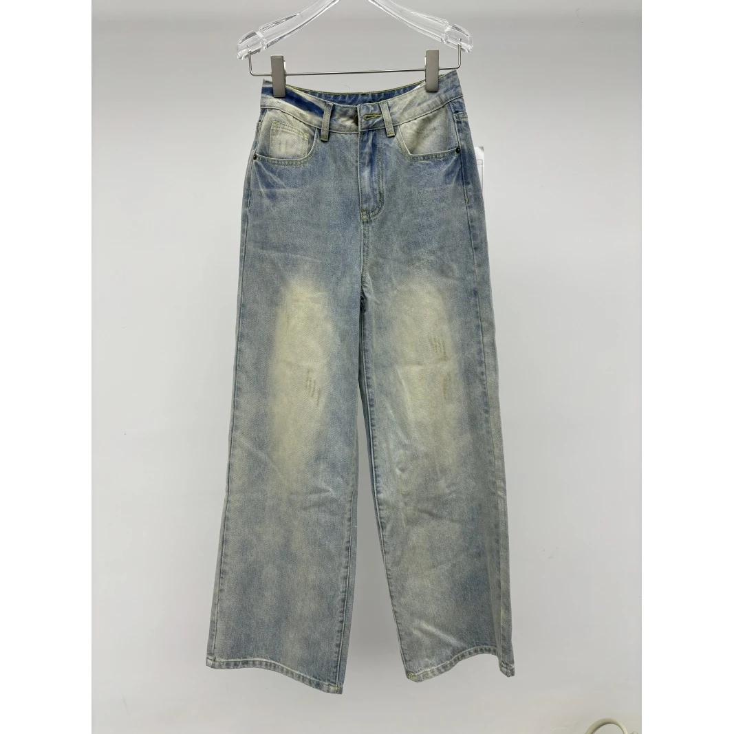 REALNEEI【】极简复古水洗宽松显瘦直筒阔腿棉感牛仔裤03645