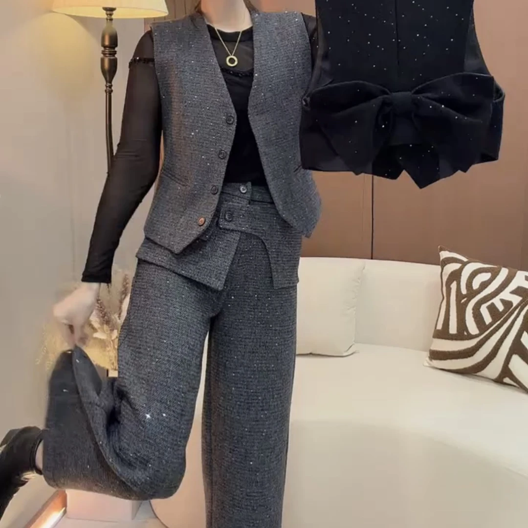 秋冬新款小香风气质显瘦轻职风马甲短裤时尚网红两件套女装套装