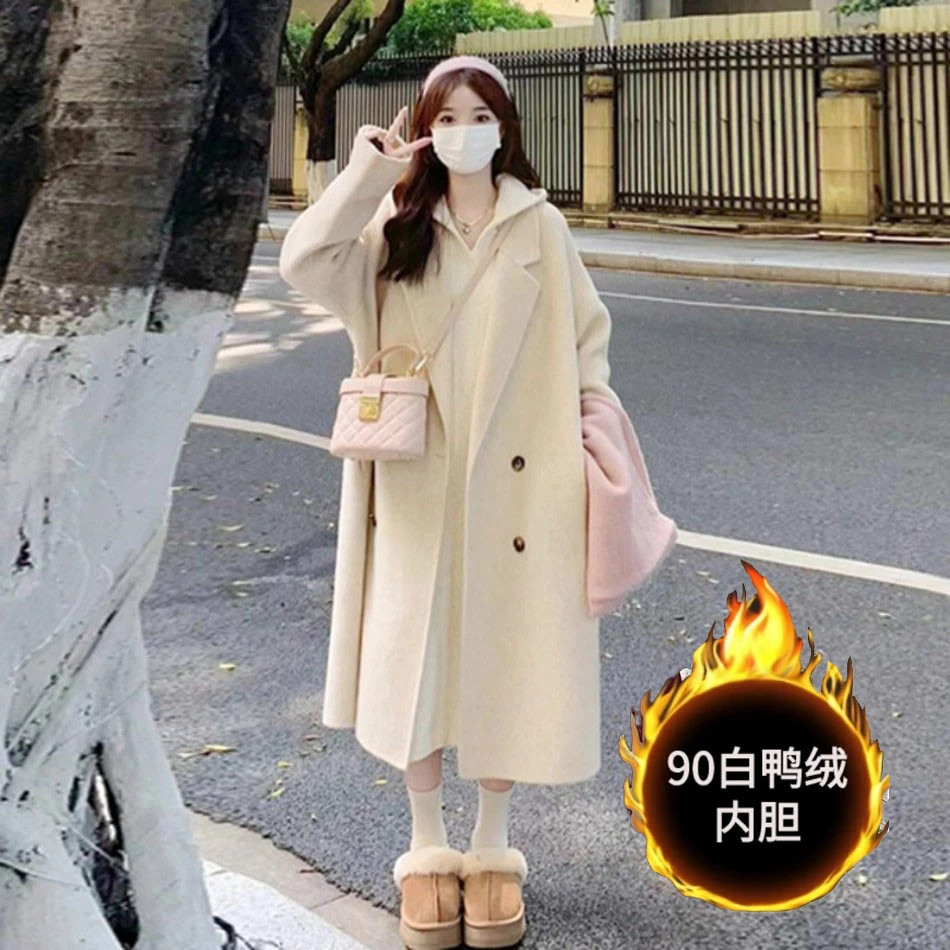 2025冬季羽绒服内胆双面绒毛呢外套女洋气加绒加厚设计感呢子大衣