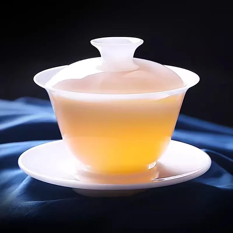 冰种三才盖碗德化羊脂玉瓷盖碗茶碗单个高档冰种泡茶碗家用茶具