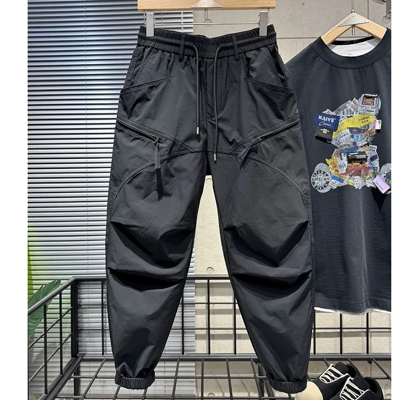 秋冬黑色休闲裤男潮流百搭抽绳束脚裤美式痞帅工装裤潮牌速干裤