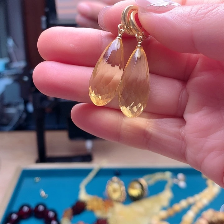 银S925镶嵌琥珀耳饰波兰设计款琥珀蜜蜡耳坠