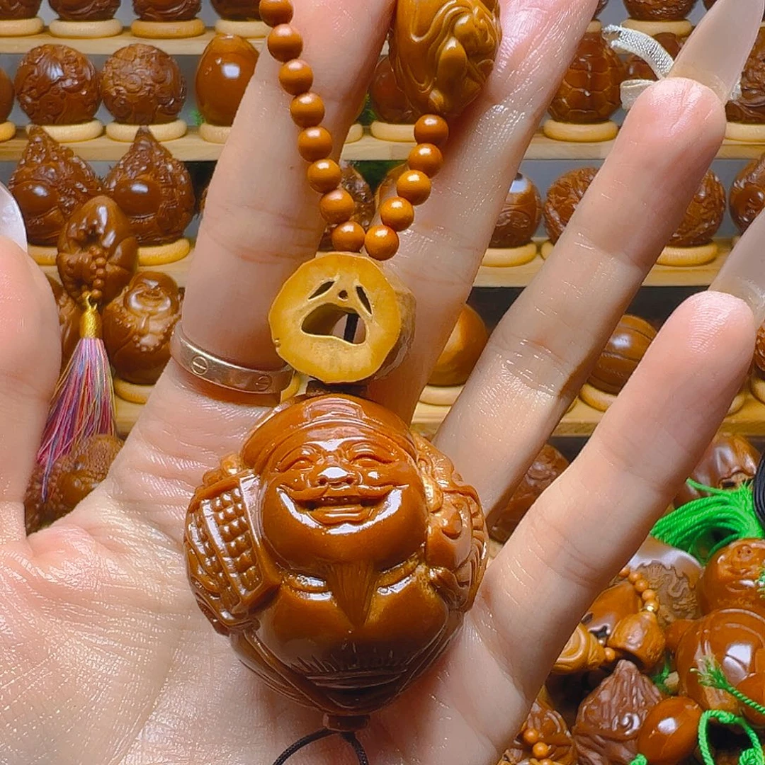 英***手串/手链橄榄核荷叶财神一个手把件