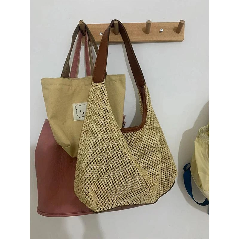 手工编织包包女新款潮时尚复古托特包草编包百搭大容量单肩包