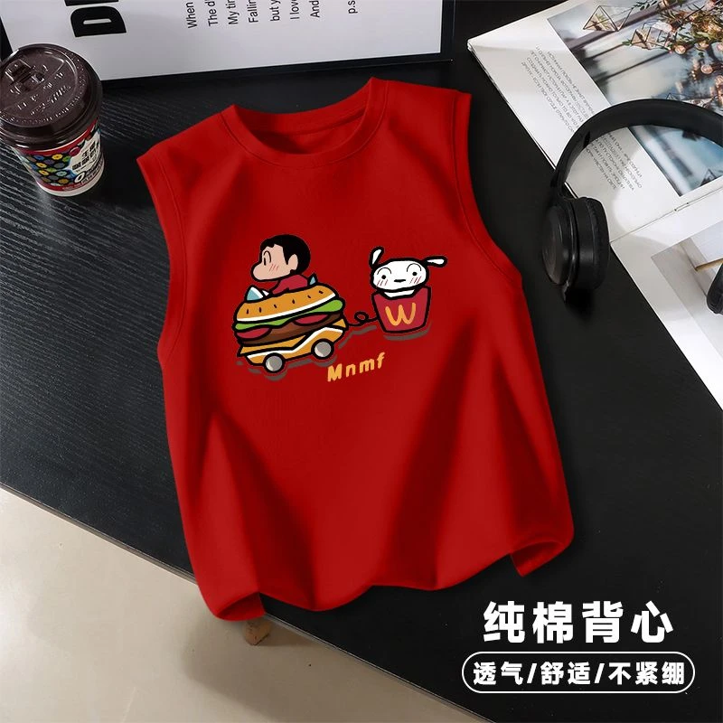 儿童纯棉背心坎肩夏季薄款卡通小新小白女童无袖宝宝外穿打底上衣