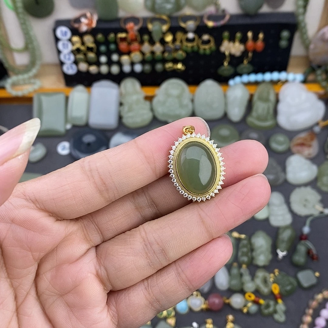 和田玉银S925镶嵌吊坠(不含链)