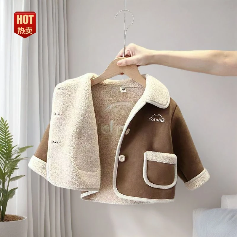 男童冬季外套新款秋冬加厚翻领羊羔男款冬季加厚加绒户外棉服冬款