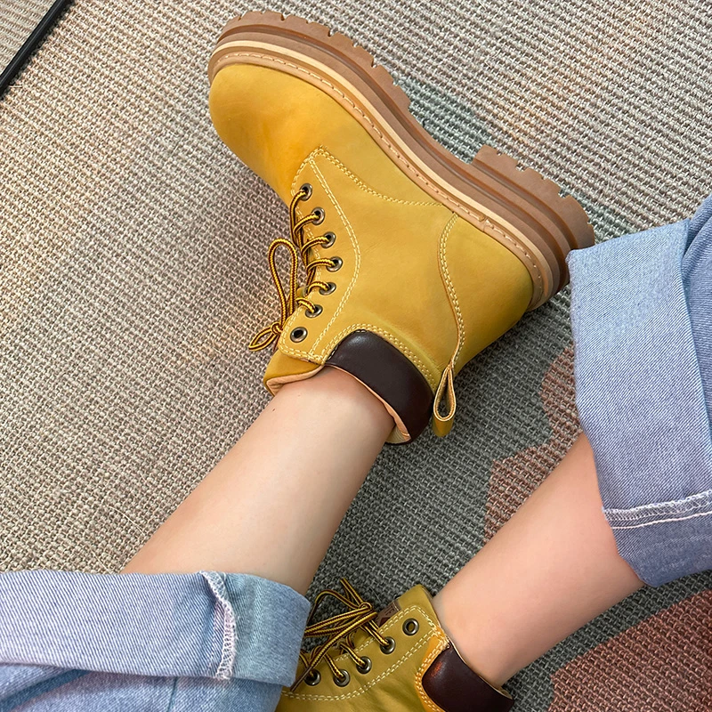 【DR官方正品】黄色马丁靴女大黄靴春季透气DR厚底炸街短靴欧货踢