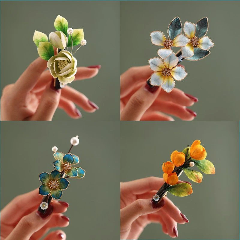 原创设计国风蚕丝掐丝手工绒花边夹发卡女侧边古风刘海发夹头饰